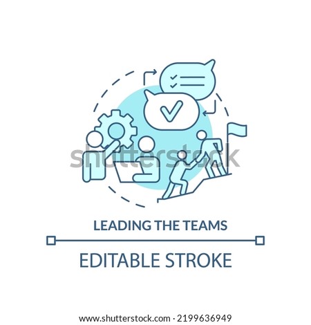 Leading teams turquoise concept icon. Reaching corporate goals. Project management abstract idea thin line illustration. Isolated outline drawing. Editable stroke. Arial, Myriad Pro-Bold fonts used