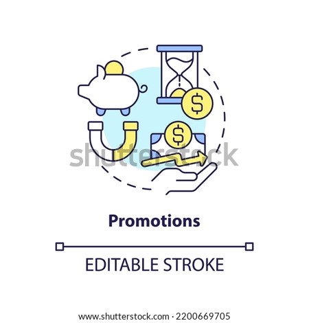 Promotions concept icon. Customers engagement campaign. Savings account abstract idea thin line illustration. Isolated outline drawing. Editable stroke. Arial, Myriad Pro-Bold fonts used