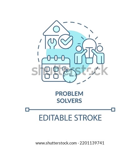 Problem solvers turquoise concept icon. Characteristic of good housing developer abstract idea thin line illustration. Isolated outline drawing. Editable stroke. Arial, Myriad Pro-Bold fonts used