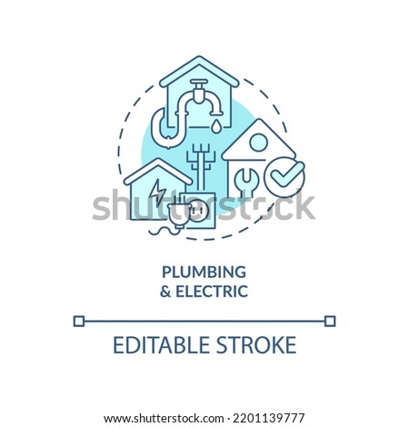 Plumbing and electric turquoise concept icon. Communication. Phase of home building abstract idea thin line illustration. Isolated outline drawing. Editable stroke. Arial, Myriad Pro-Bold fonts used