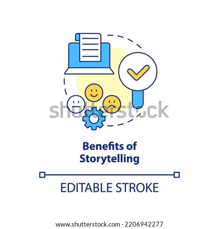 Benefits of storytelling concept icon. Communication way. How to use case studies abstract idea thin line illustration. Isolated outline drawing. Editable stroke. Arial, Myriad Pro-Bold fonts used Foto stock © 