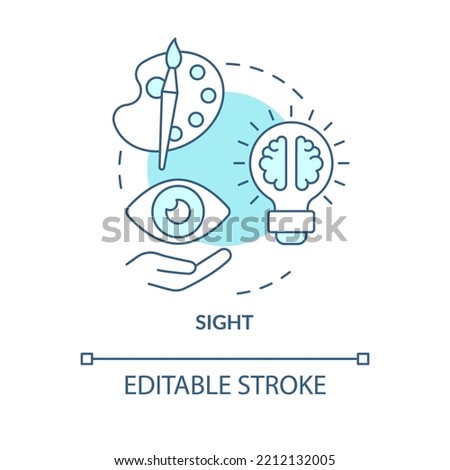 Sight turquoise concept icon. Sensory receptor in advertising abstract idea thin line illustration. Well-designed logo. Isolated outline drawing. Editable stroke. Arial, Myriad Pro-Bold fonts used