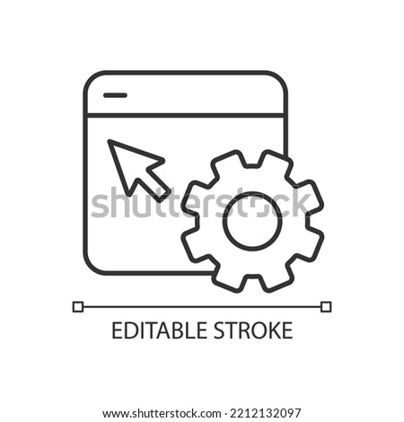 Website settings configuration linear icon. Page content modification. Kind of website. Customization. Thin line illustration. Contour symbol. Vector outline drawing. Editable stroke. Arial font used