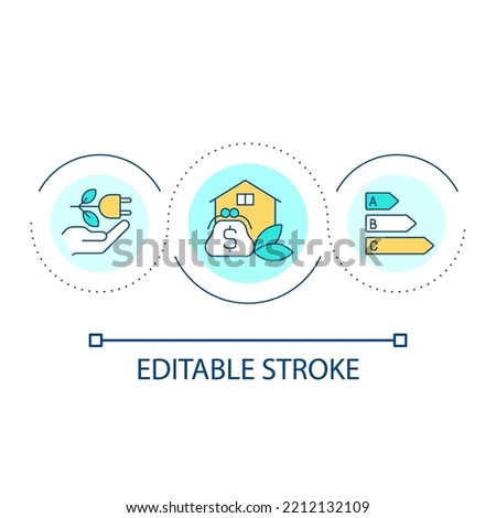 Appliance energy label loop concept icon. Less power consumption. Electrical device for home abstract idea thin line illustration. Isolated outline drawing. Editable stroke. Arial font used