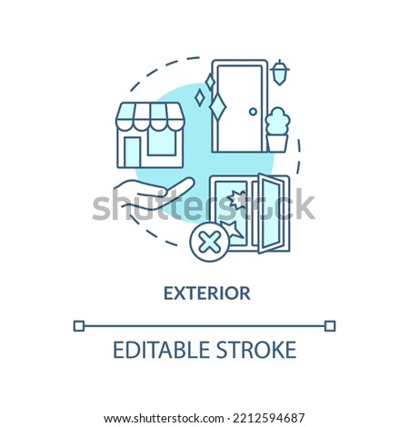 Exterior turquoise concept icon. Sense of sight in retail store abstract idea thin line illustration. Store appearance. Isolated outline drawing. Editable stroke. Arial, Myriad Pro-Bold fonts used