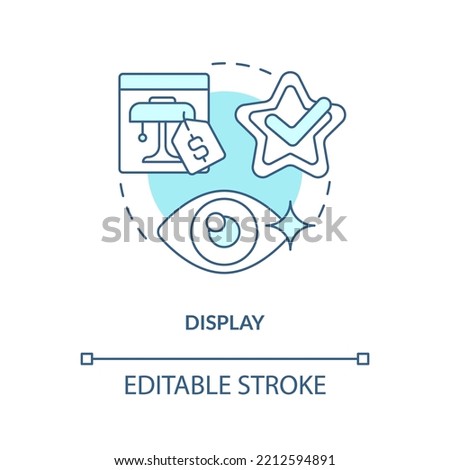 Display turquoise concept icon. Visualization in retail marketing abstract idea thin line illustration. Product placement. Isolated outline drawing. Editable stroke. Arial, Myriad Pro-Bold fonts used