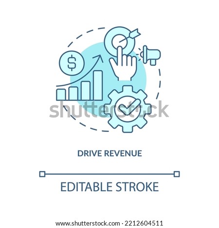 Drive revenue turquoise concept icon. Business income growth. Financial achievement abstract idea thin line illustration. Isolated outline drawing. Editable stroke. Arial, Myriad Pro-Bold fonts used