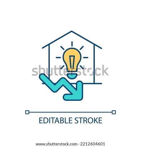 Reduce lighting consumption RGB color icon. Energy efficiency at home. Electricity conservation. Isolated vector illustration. Simple filled line drawing. Editable stroke. Arial font used