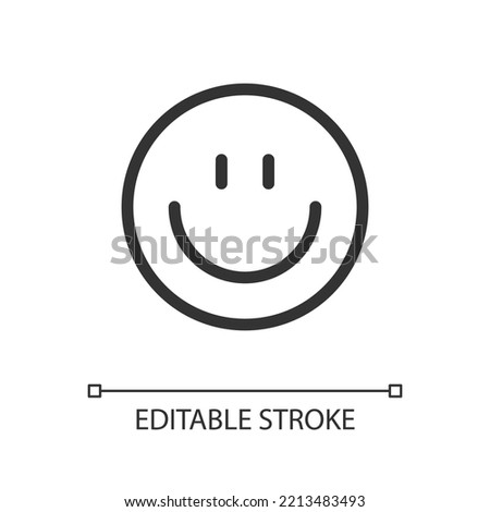 Smiling emoji pixel perfect linear ui icon. Feelings expression. Positive mood. Communication. GUI, UX design. Outline isolated user interface element for app and web. Editable stroke. Arial font used