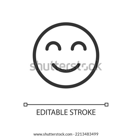 Contented emoji pixel perfect linear ui icon. Pleased and relaxed. Optimistic mood. GUI, UX design. Outline isolated user interface element for app and web. Editable stroke. Arial font used