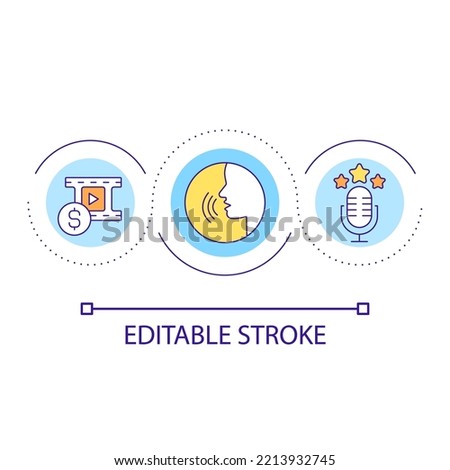 Voice over loop concept icon. High quality audio. Dubbing and narrative. Video editing process abstract idea thin line illustration. Isolated outline drawing. Editable stroke. Arial font used