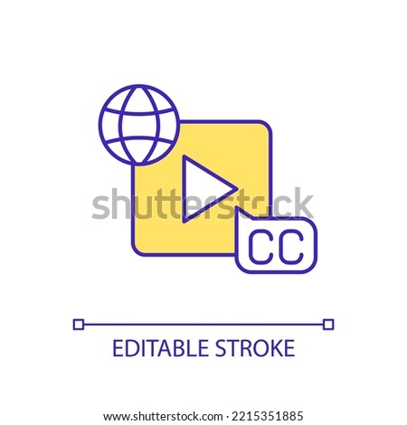 Foreign language transcription yellow RGB color icon. Online content. Subtitles for video content Isolated vector illustration. Simple filled line drawing. Editable stroke. Arial font used
