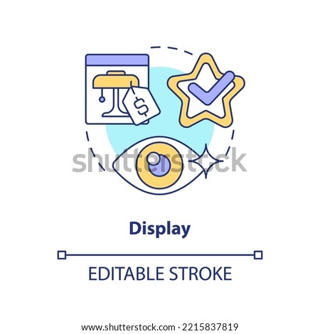 Display concept icon. Visualization in retail marketing abstract idea thin line illustration. Product placement in store. Isolated outline drawing. Editable stroke. Arial, Myriad Pro-Bold fonts used