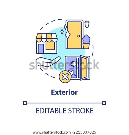 Exterior concept icon. Sense of sight in retail store abstract idea thin line illustration. Outdoor store appearance. Isolated outline drawing. Editable stroke. Arial, Myriad Pro-Bold fonts used