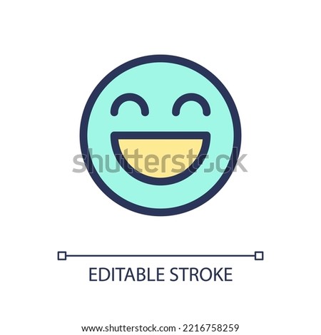 Laughing emoji pixel perfect RGB color ui icon. Feelings expression. Simple filled line element. GUI, UX design for mobile app. Vector isolated pictogram. Editable stroke. Arial font used