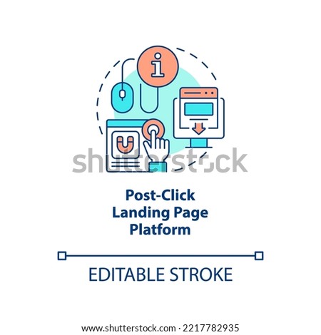 Post-click landing page platform concept icon. Leads generation. Improve conversion abstract idea thin line illustration. Isolated outline drawing. Editable stroke. Arial, Myriad Pro-Bold fonts used