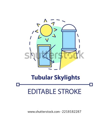 Tubular skylights concept icon. Power home with renewable energy. Sun tunnel abstract idea thin line illustration. Isolated outline drawing. Editable stroke. Arial, Myriad Pro-Bold fonts used