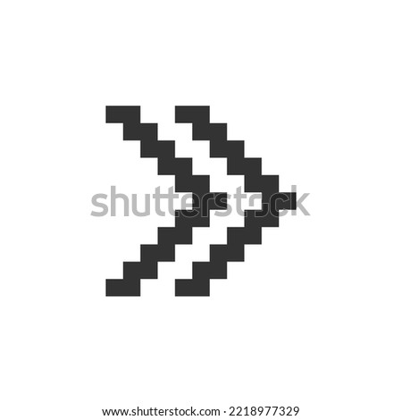Right double arrow pixelated ui icon. Guillemets. Fast forward button. Speed up. Editable 8bit graphic element. Outline isolated vector user interface image for web, mobile app. Retro style