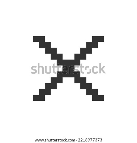 Cross mark pixelated ui icon. Delete action. Cancel button. Close window. Multiplication. Editable 8bit graphic element. Outline isolated vector user interface image for web, mobile app. Retro style