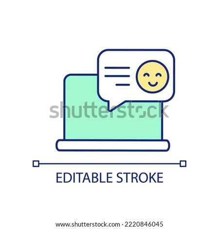 Get digital feedback from customer RGB color icon. Compliment from satisfied client. Online surveys. Isolated vector illustration. Simple filled line drawing. Editable stroke. Arial font used