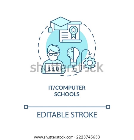 IT and computer schools turquoise concept icon. Supplementary education service abstract idea thin line illustration. Isolated outline drawing. Editable stroke. Arial, Myriad Pro-Bold fonts used
