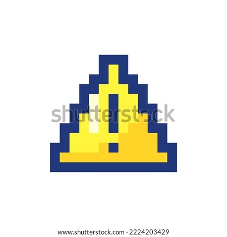 Triangle shaped caution sign pixelated RGB color ui icon. Notification alert. Simplistic filled 8bit graphic element. Retro style design for arcade, video game art. Editable vector isolated image