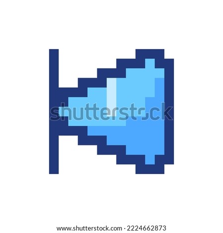 Skip previous button pixelated RGB color ui icon. Music player. Rewind to start. Simplistic filled 8bit graphic element. Retro style design for arcade, video game art. Editable vector isolated image