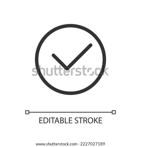 Tick in circle pixel perfect linear ui icon. Approval checkmark. Voting button in website. GUI, UX design. Outline isolated user interface element for app and web. Editable stroke. Arial font used