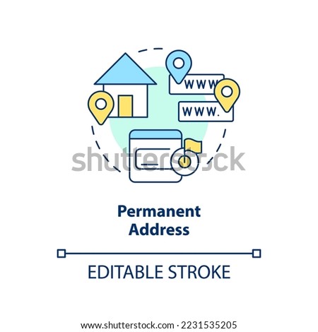 Permanent address concept icon. Receiver contacts. Save mailbox name after relocate abstract idea thin line illustration. Isolated outline drawing. Editable stroke. Arial, Myriad Pro-Bold fonts used