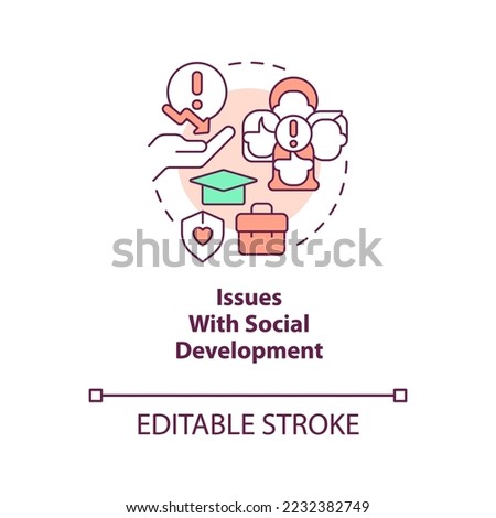 Issues with social development concept icon. Achieving inclusive growth barrier abstract idea thin line illustration. Isolated outline drawing. Editable stroke. Arial, Myriad Pro-Bold fonts used