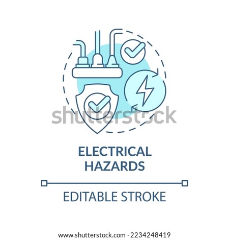 Electrical hazards turquoise concept icon. Way to minimize common accidents abstract idea thin line illustration. Isolated outline drawing. Editable stroke. Arial, Myriad Pro-Bold fonts used