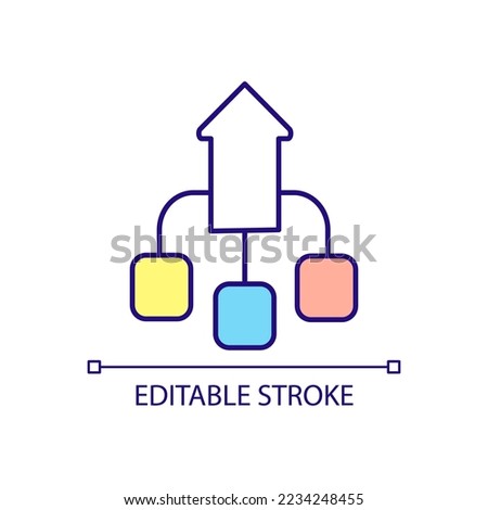 Elements combine in one RGB color icon. Organization and structure of process. Hierarchy. Isolated vector illustration. Simple filled line drawing. Editable stroke. Arial font used