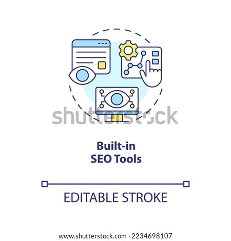 Built-in SEO tools concept icon. Website optimization. CMS features. Search engine abstract idea thin line illustration. Isolated outline drawing. Editable stroke. Arial, Myriad Pro-Bold fonts used