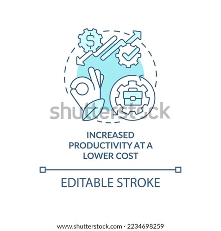 Increased productivity at lower cost turquoise concept icon. Business optimization abstract idea thin line illustration. Isolated outline drawing. Editable stroke. Arial, Myriad Pro-Bold fonts used