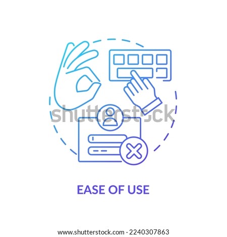 Ease of use blue gradient concept icon. Commenting platform feature abstract idea thin line illustration. Good user experience. Functionality. Isolated outline drawing. Myriad Pro-Bold font used