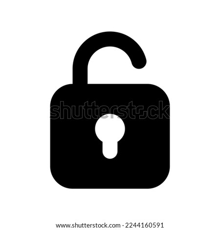 Unlocked padlock black glyph ui icon. Security setting. Folder access control. User interface design. Silhouette symbol on white space. Solid pictogram for web, mobile. Isolated vector illustration