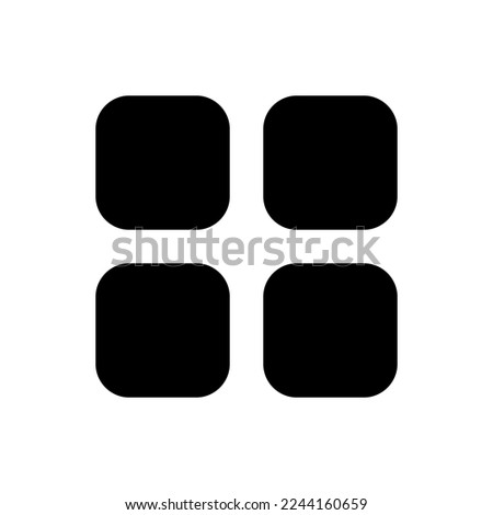 Bento like menu black glyph ui icon. Four squares. Chocolate menu representation. User interface design. Silhouette symbol on white space. Solid pictogram for web, mobile. Isolated vector illustration