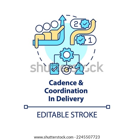 Cadence, coordination in delivery concept icon. Government transformation discipline abstract idea thin line illustration. Isolated outline drawing. Editable stroke. Arial, Myriad Pro-Bold fonts used