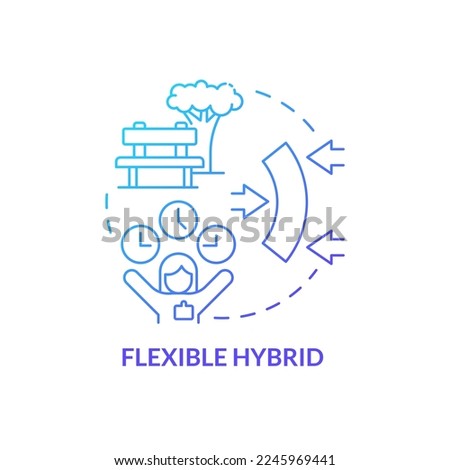 Flexible hybrid blue gradient concept icon. Comfortable schedule for employee. Combined work model abstract idea thin line illustration. Isolated outline drawing. Myriad Pro-Bold font used