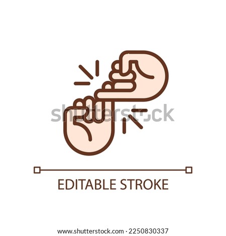 Pinky promise pixel perfect RGB color icon. Hands hooking little fingers. Friendship gesture. Isolated vector illustration. Simple filled line drawing. Editable stroke. Arial font used