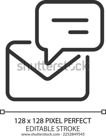 Speech bubble with envelope pixel perfect linear icon. Email notification. Receive new letter. Online communication. Thin line illustration. Contour symbol. Vector outline drawing. Editable stroke