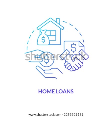 Home loans blue gradient concept icon. Buying real estate credit line. Personal bank offer abstract idea thin line illustration. Isolated outline drawing. Myriad Pro-Bold font used