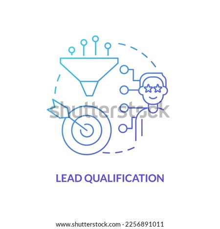 Lead qualification blue gradient concept icon. Data filtration. Contacts management process abstract idea thin line illustration. Isolated outline drawing. Myriad Pro-Bold font used