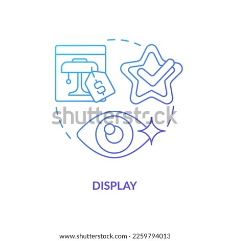 Display blue gradient concept icon. Visualization in retail marketing abstract idea thin line illustration. Product placement in store. Isolated outline drawing. Myriad Pro-Bold font used