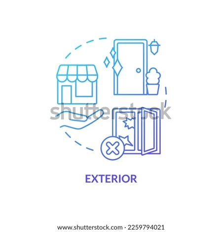 Exterior facade blue gradient concept icon. Sense of sight in retail store abstract idea thin line illustration. Outdoor store appearance. Isolated outline drawing. Myriad Pro-Bold font used