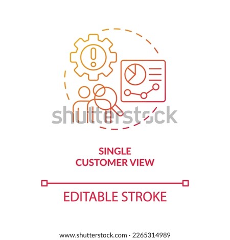 Single customer view red gradient concept icon. Unified client record. Analyze and collect user information abstract idea thin line illustration. Isolated outline drawing. Myriad Pro-Bold fonts used