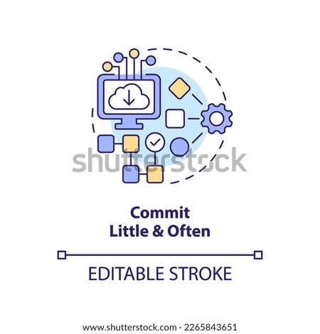Commit little and often concept icon. Source code management best practice abstract idea thin line illustration. Isolated outline drawing. Editable stroke. Arial, Myriad Pro-Bold fonts used