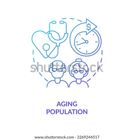 Increasing proportion of older people blue gradient concept icon. Costly healthcare. Average age change abstract idea thin line illustration. Isolated outline drawing. Myriad Pro-Bold font used