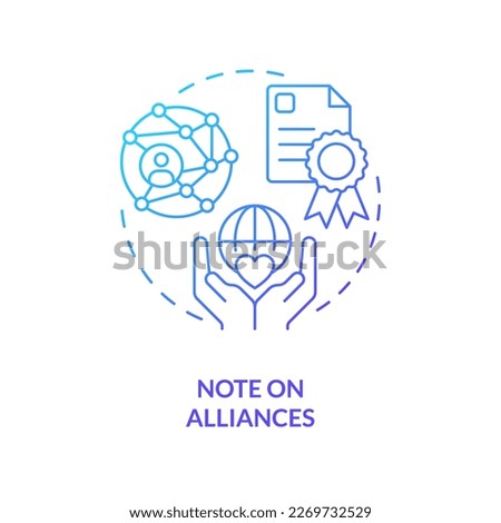 Note on alliances blue gradient concept icon. Insurance company reputation. Check quality. Business network abstract idea thin line illustration. Isolated outline drawing. Myriad Pro-Bold font used