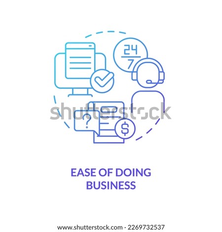 Ease of doing business blue gradient concept icon. Simple interaction with insurance company. Client help abstract idea thin line illustration. Isolated outline drawing. Myriad Pro-Bold font used